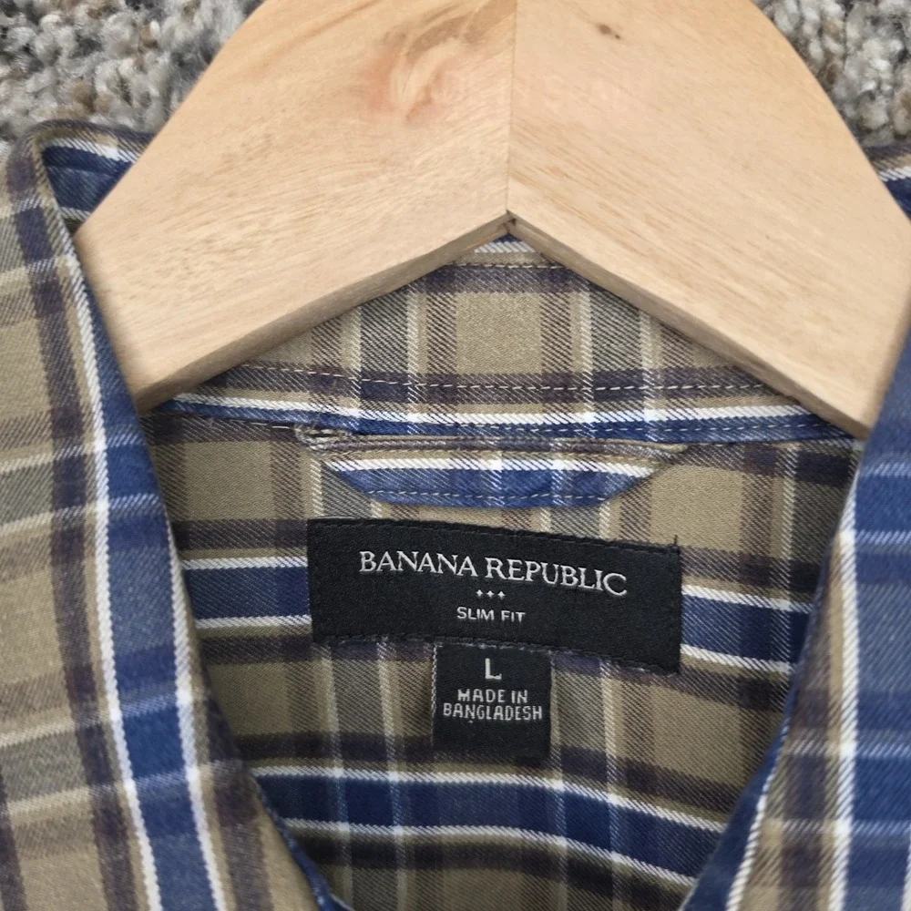 Banana Republic Shirt Mens‎ Large Blue Plaid Button Up Slim Fit Long Sleeve